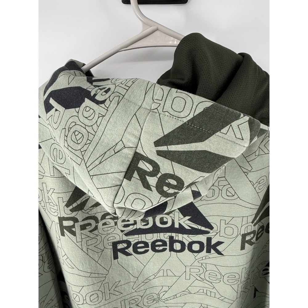 Men's Reebok Green & Black Allover Logo Unwind Hoodie Size L SEE PICS - Picture 12 of 16